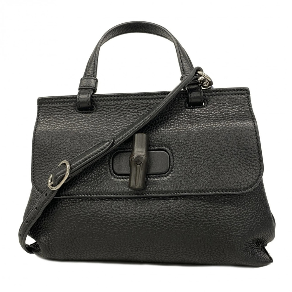 GUCCI Black Leather Bamboo Bag